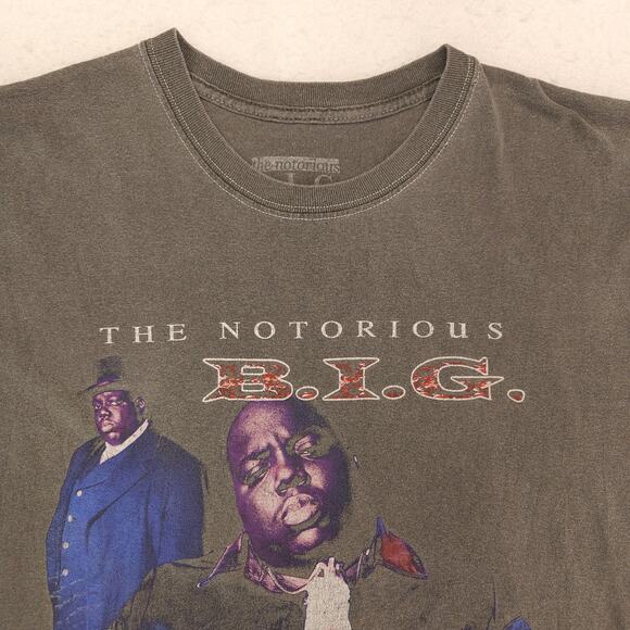 Biggie Notorious BIG Rap Short Sleeve Crew Neck Shirt Mens Size Large L Gray - Picture 1 of 10